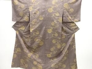 流水に源氏車模様織り出し手織り紬単衣着物